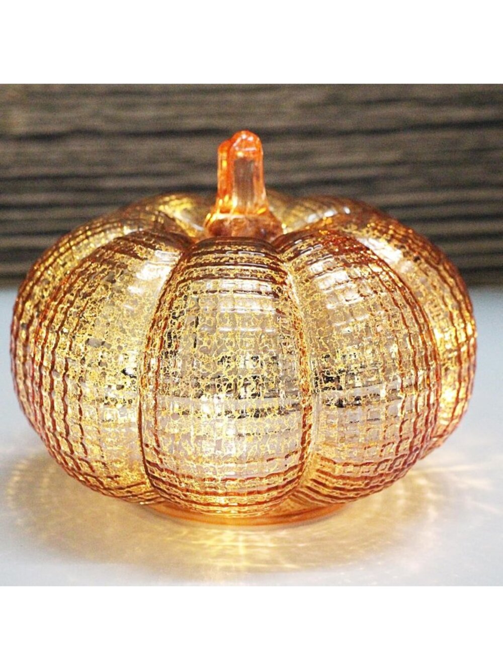 Battery Operated LED Pumpkin Lights with Timer - Mercury Glass Fall Decor, 5.5